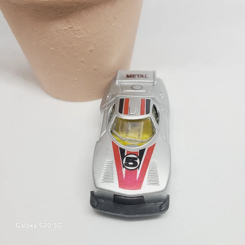 Vintage Metal Diecast Race Car Toy Silver Red Black Number‎ 5 Collectible